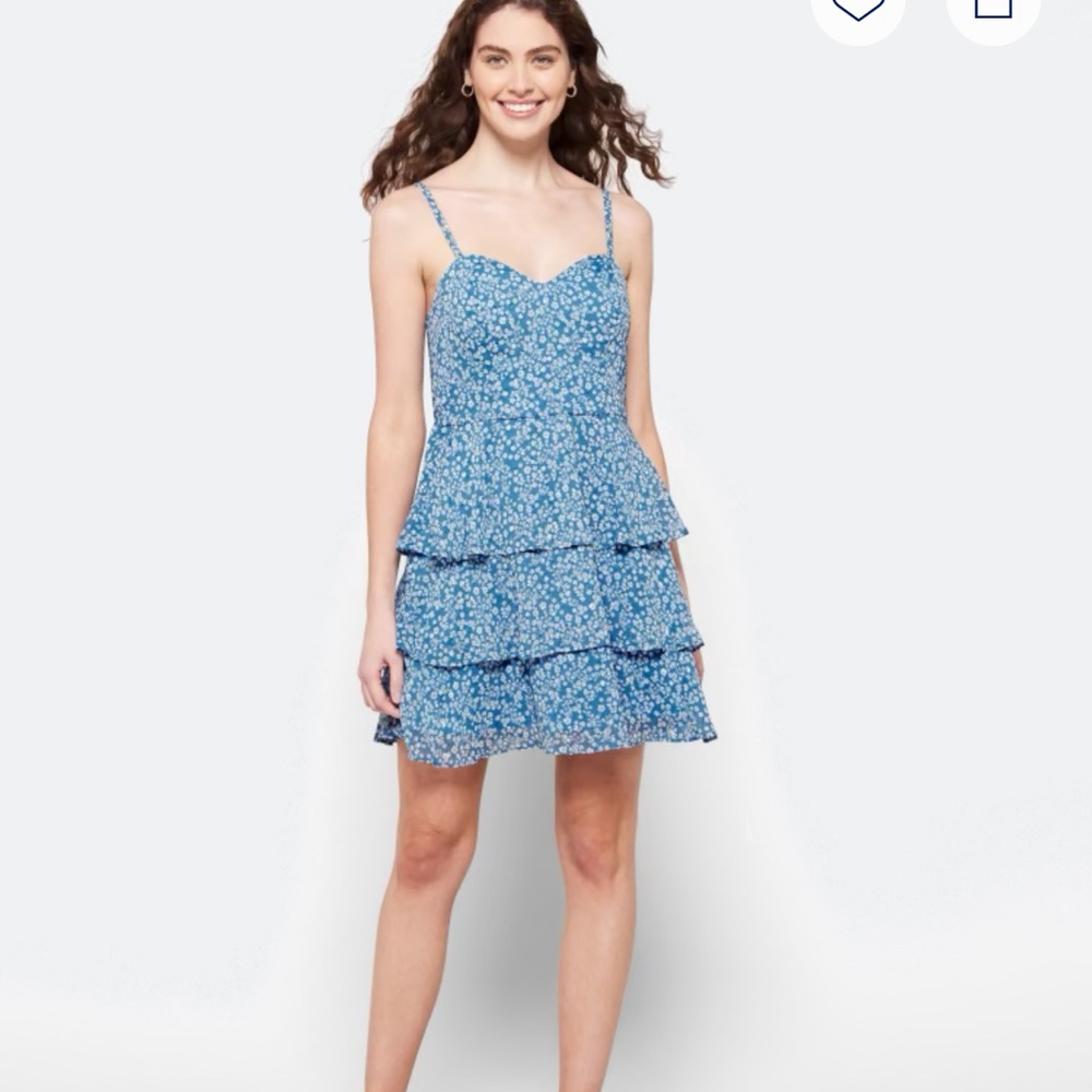 Chic Blue Floral Tiered Mini Dress